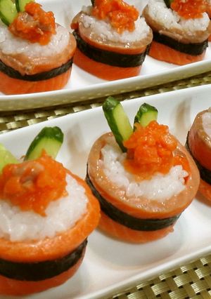 おもてなし★華やか【サーモンロール寿司】-レシピのメイン写真