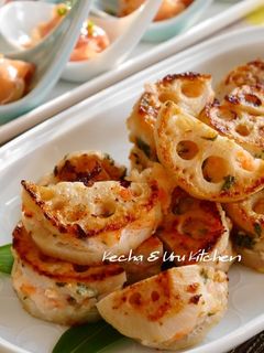 大葉風味♪エビのレンコンはさみ焼き-レシピのメイン写真