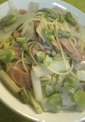 ハーブ香るうどとソラマメのペペロンチーノ-レシピのメイン写真