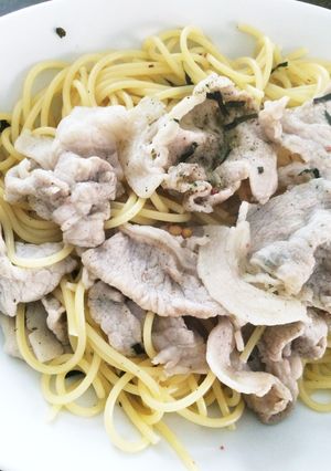 イケる！お茶漬け海苔と豚肉の和風パスタ-レシピのメイン写真