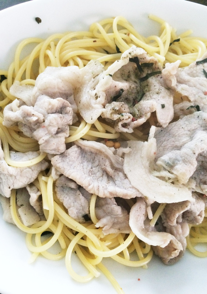 イケる！お茶漬け海苔と豚肉の和風パスタ-レシピのメイン写真