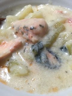 鮭と青菜の豆乳シチュー-レシピのメイン写真