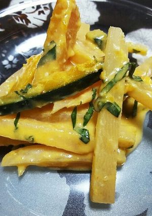 ﾔｰｺﾝ、南瓜、大葉の大豆ﾏﾖピリ辛味噌-レシピのメイン写真