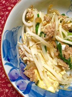 もやし・ニラ・ひき肉の卵とじ♬-レシピのメイン写真