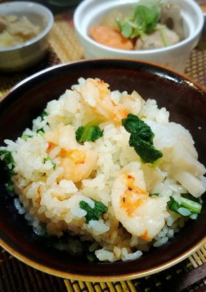 エビ＆蓮根＆カブの炊き込みご飯-レシピのメイン写真
