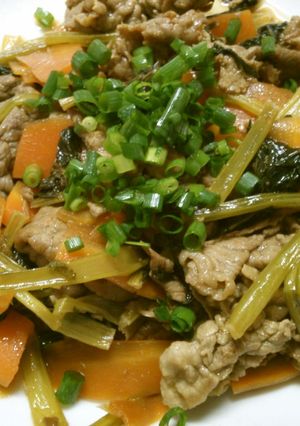 簡単おかず!牛肉と小松菜のめんつゆ炒め!-レシピのメイン写真