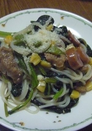 小松菜と大豆肉のパスタ-レシピのメイン写真