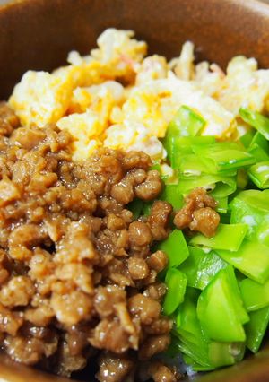大豆のお肉でヘルシー3色丼-レシピのメイン写真