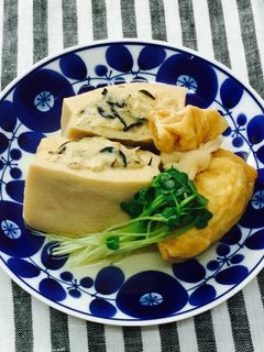 鶏つくねの巾着 と 高野豆腐の挟み煮-レシピのメイン写真