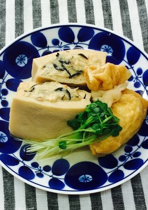 鶏つくねの巾着 と 高野豆腐の挟み煮-レシピのメイン写真