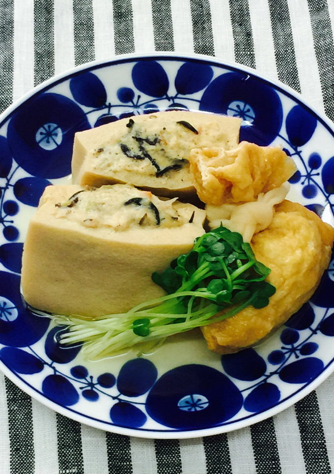 鶏つくねの巾着 と 高野豆腐の挟み煮-レシピのメイン写真