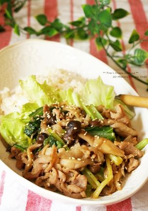 小松菜としめじ入り◎がっつり生姜焼き丼-レシピのメイン写真