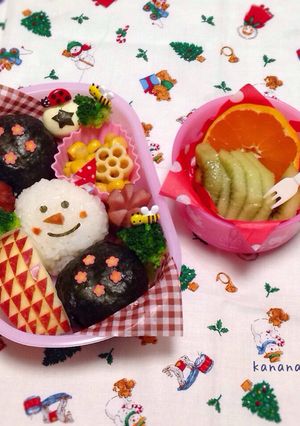 雪だるま と お花の お弁当-レシピのメイン写真