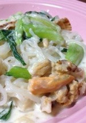 帆立と青梗菜のヘルシー中華クリームパスタ-レシピのメイン写真