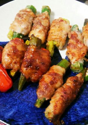 野菜の肉巻き(オクラ、アスパラ、トマト)-レシピのメイン写真