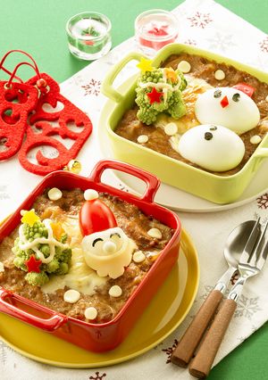 サンタと雪だるまのミートマカロニグラタン-レシピのメイン写真