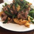 アスパラ菜と豚肉とふわふわ卵の炒め物