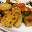 鶏肉?と彩り野菜の甘酢炒め