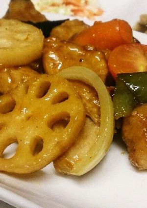 鶏肉？と彩り野菜の甘酢炒め-レシピのメイン写真