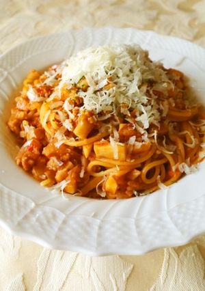 ワンポットパスタ☆挽肉と蓮根のボロネーゼ-レシピのメイン写真