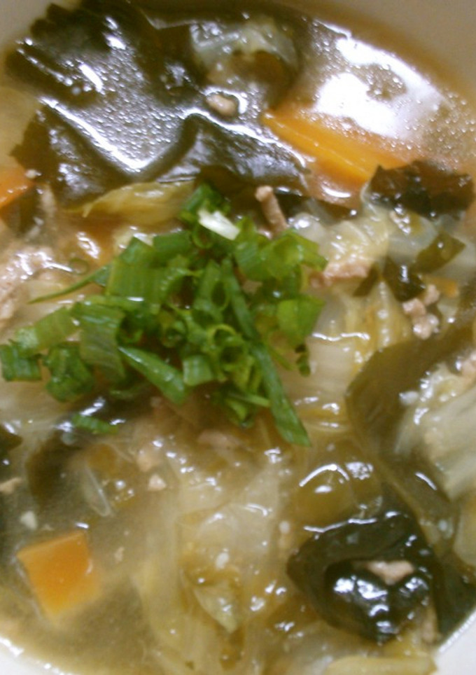 白菜とワカメ 挽き肉のとろみ中華スープ♪-レシピのメイン写真
