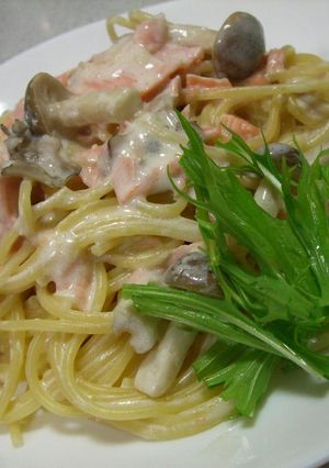 簡単ランチ☆鮭ときのこのクリームパスタ♪-レシピのメイン写真