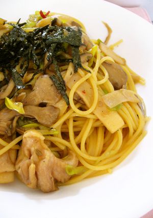 大葉にんにく醤油で和風鶏ねぎパスタ♪-レシピのメイン写真