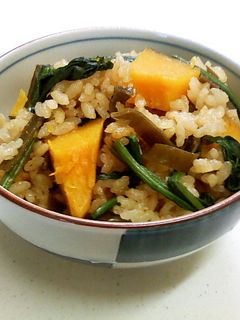 かぼちゃほうれん草味噌バター炊き込みご飯-レシピのメイン写真