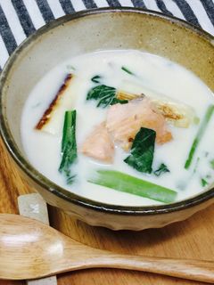 小松菜と鮭の和風ミルクスープ-レシピのメイン写真
