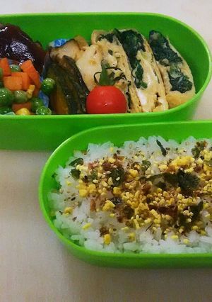 お弁当★ハンバーグ簡単デミ、ポパイエッグ-レシピのメイン写真