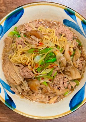 豚ひき肉とキノコの煮込み麺-レシピのメイン写真