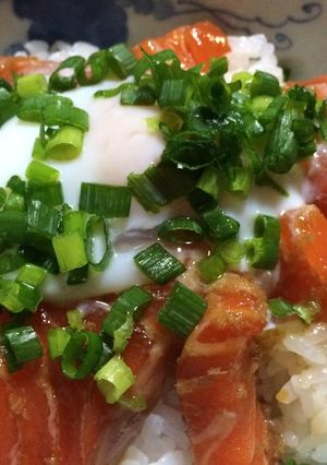 サーモンと温泉卵の丼-レシピのメイン写真