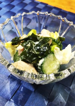 ハムわかめ野菜のからしマヨネーズ和え-レシピのメイン写真