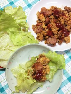 卵とウインナーのレタス包み-レシピのメイン写真
