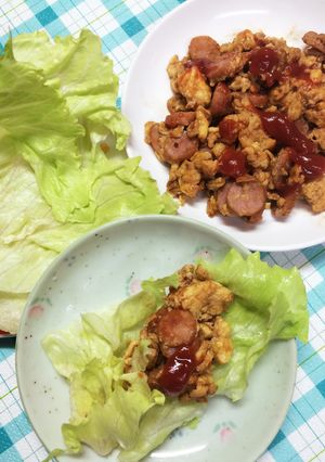 卵とウインナーのレタス包み-レシピのメイン写真