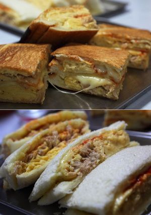 ツナマヨオムレツでホットサンドで2種類-レシピのメイン写真