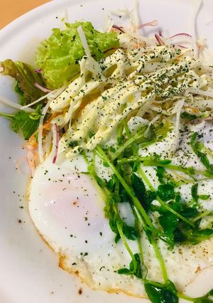 豆苗の目玉焼き＆サラダ-レシピのメイン写真