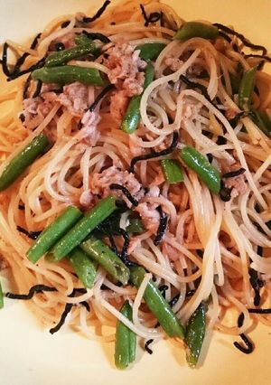 いんげんと、ツナとひじきの和風パスタ-レシピのメイン写真