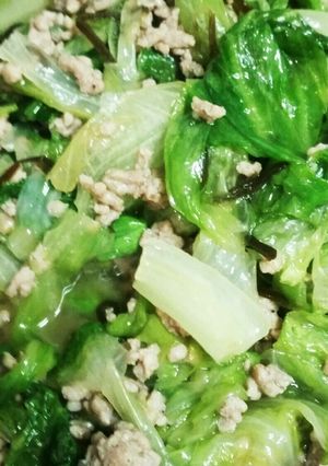 簡単～！レタスとひき肉の塩昆布炒め♪-レシピのメイン写真