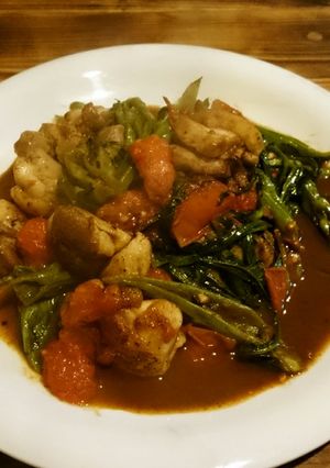 プンタレッラと鶏モモのトマト炒め-レシピのメイン写真