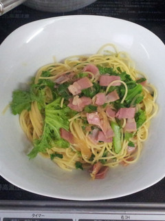 ベーコンと玉ねぎで わさび菜の和風パスタ-レシピのメイン写真