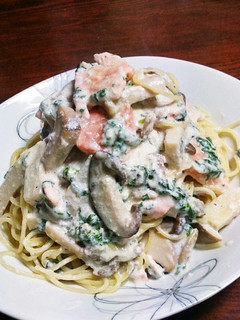 きのこたっぷりサーモンのクリームパスタ-レシピのメイン写真