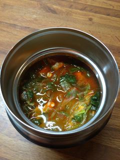 フードコンテナ調理♪お餅入りピリ辛スープ-レシピのメイン写真