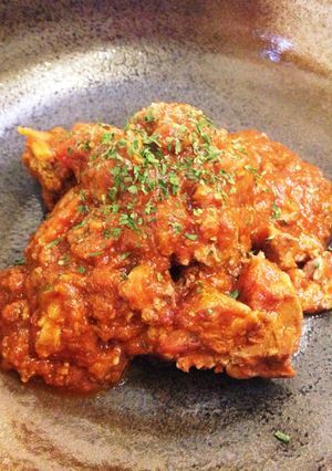 鳥レバーのガーリックトマト煮込み-レシピのメイン写真