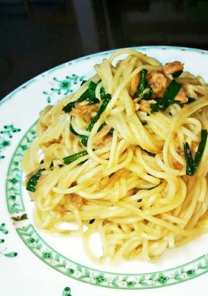 ひやむぎで！ツナとニラの和風パスタ風-レシピのメイン写真