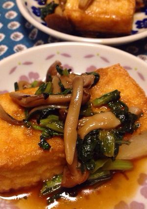 超簡単！春菊ときのこの厚揚げ-レシピのメイン写真