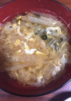 大根とハム・ワカメ・卵の味噌汁-レシピのメイン写真