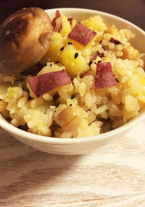 発芽米でサツマイモとひよこ豆の炊きおこわ-レシピのメイン写真