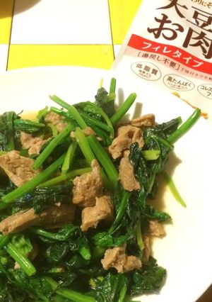 ヘルシー！ホウレン草と大豆のお肉の炒め物-レシピのメイン写真