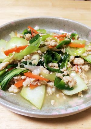 青梗菜と彩り野菜の鶏そぼろあんかけ-レシピのメイン写真